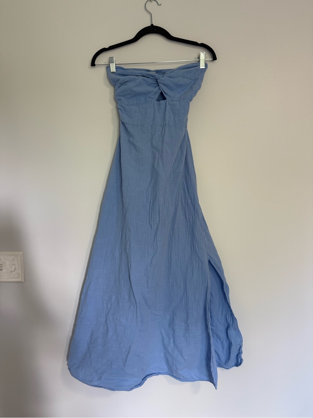 Women’s Strapless Light Blue Maxi Dress with Twist Bodice